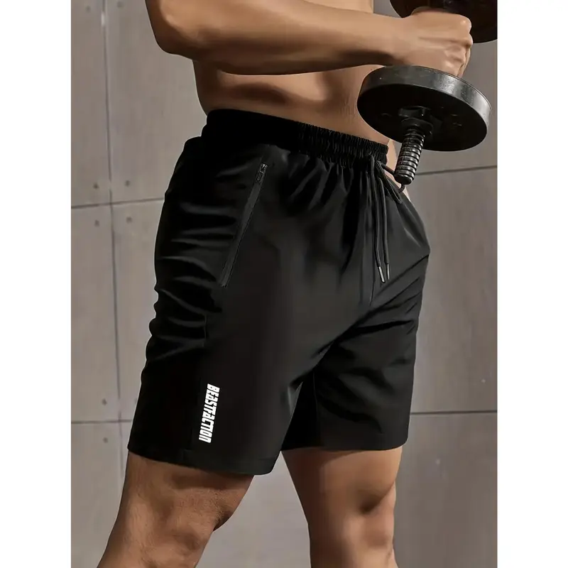 Active Elastic Waist Shorts - Men's Solid Drawstring Shorts With Zipper Pockets For Summer Outdoor Fitness 3