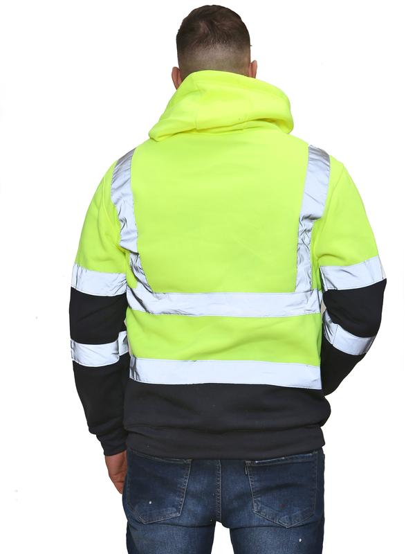 Men's Hi Vis Viz Tracksuit Pullover Hoodie & Jogging Bottom Trouser - High Visibility Safety Security Work Wear Sweatsuit Set 4