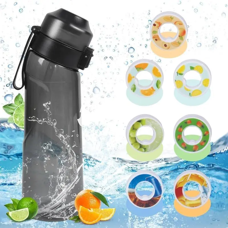 Air Water Bottle 12 Flavor Pods Up 22oz Fruit Fragrance Scented Water Cup BPA Free 0% Sugar For Outdoor Sports,Gifts From Friends (1 bottle Matte Black+12 scent pods) 6