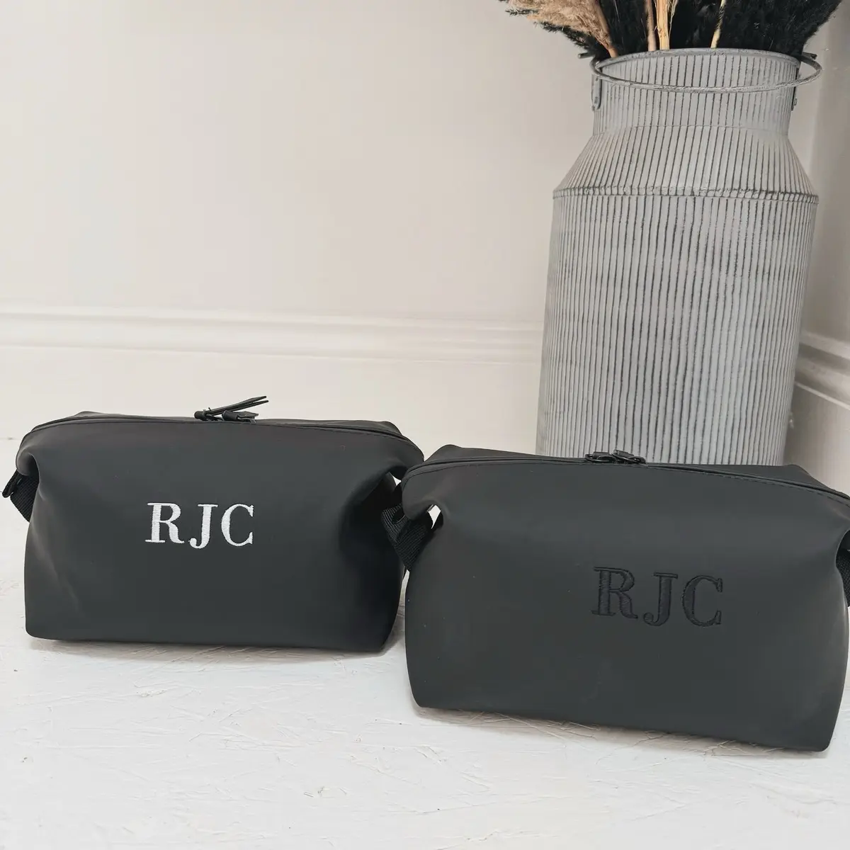Personalised Embroidered Black Recycled Matte Wash Bag