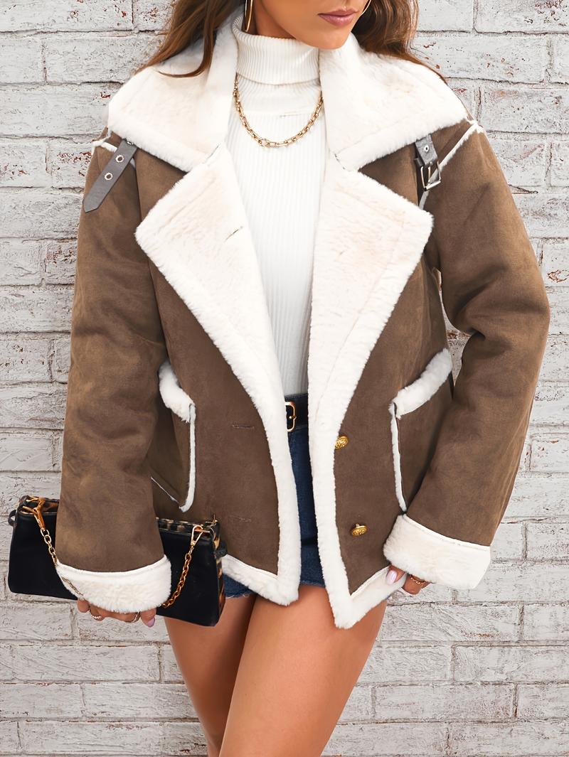 Product Introduction of Elegant Faux Fur-Lined Winter Jacket for Women - Cozy, Machine Washable with Pockets, Solid Color, Lapel Collar 5