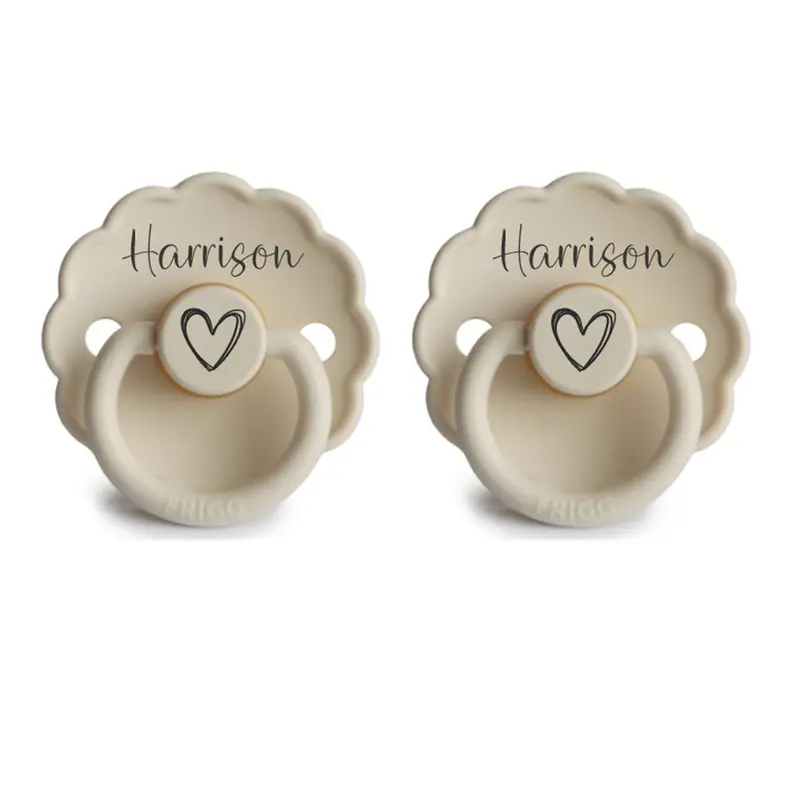 FRIGG *2-PACK* PERSONALISED DUMMY PACIFIER SOOTHER, NATURAL RUBBER, NAME & HEART 0