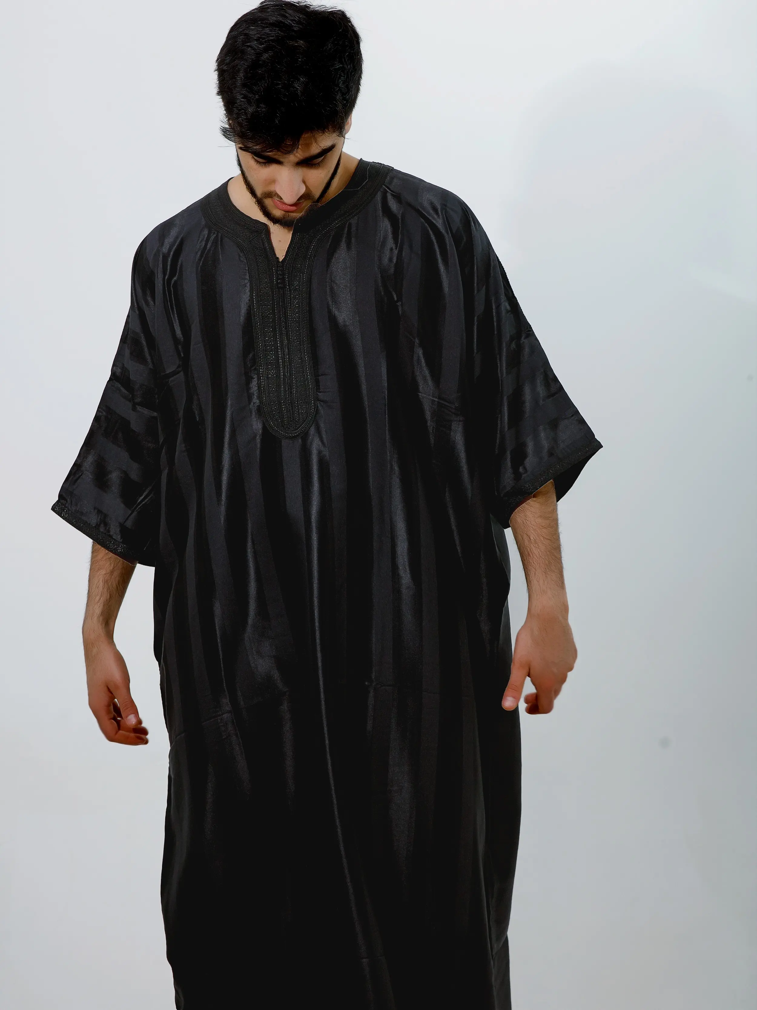 Morocan Thobe, Midnight black thobe Polyester, For men, Islamic Thobe