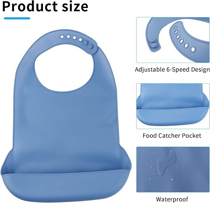 Aedcbaide 2 Pack Silicone Adult Bibs, Waterproof Silicone Wearing Bibs with Oversleeves, Food Crumb Catcher Pocket Clothing Protector Reusable for Eating, Soft Wipeable Adjustable Bib for Elderly (M SIZE) 1
