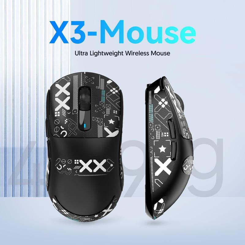 ATTACK SHARK X3 49g SUPERLIGHT Mouse with Tape, PixArt PAW3395 Gaming Sensor, BT/2.4G Wireless/Wired Gaming Mouse, 6 Adjustable DPI 26000, 200 Hrs Battery, Office Mice for Win11/Xbox/PS/Mac 6