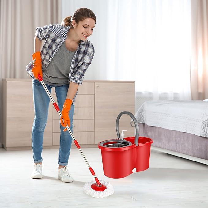 Spin Mop and Bucket with Wringer Set, 360° Spinning System, 3 Microfiber Mop Heads, 61" Stainless Steel Handle for Floor Cleaning Adjustable Pet 1