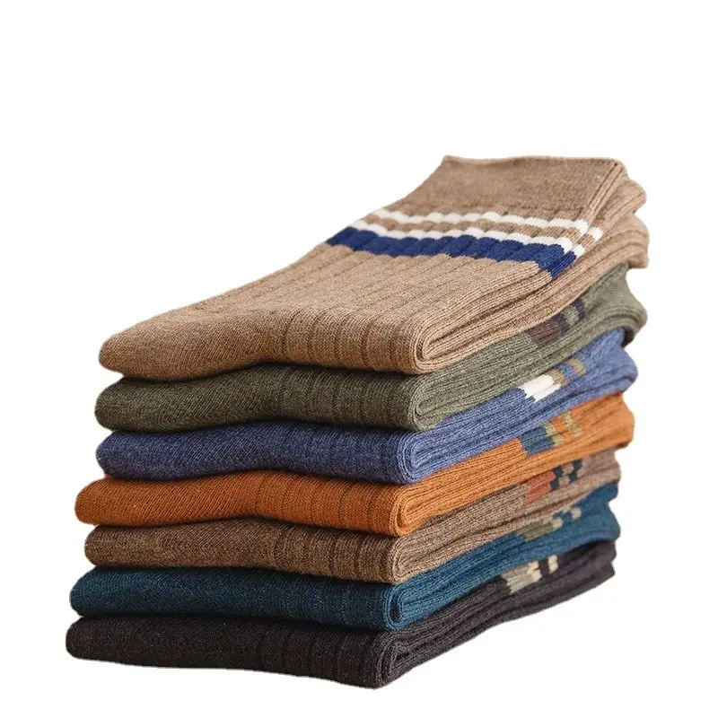 RISELDAJOR  5 Pairs of Men's Mid-Calf Socks with Striped Design, Solid Color, Ideal for Spring and Autumn, Also Great as Winter Long Socks, Odor-Resistant and Moisture-Wicking, Sweatproof 3