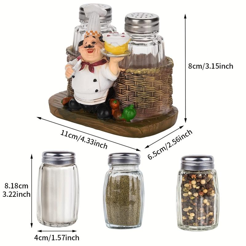 Product Introduction of Funny Salt And Pepper Shakers With Chef Figurines Holder, Resin Chef Ornament Spice Jars Holder Restaurant Kitchen Decor 8