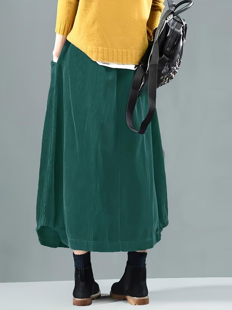 Product Introduction of Button Detail Elastic Waist Skirt, Casual Dual Pockets Cocoon Skirt For Spring & Fall, Women's Clothing Womenswear Bottom 9