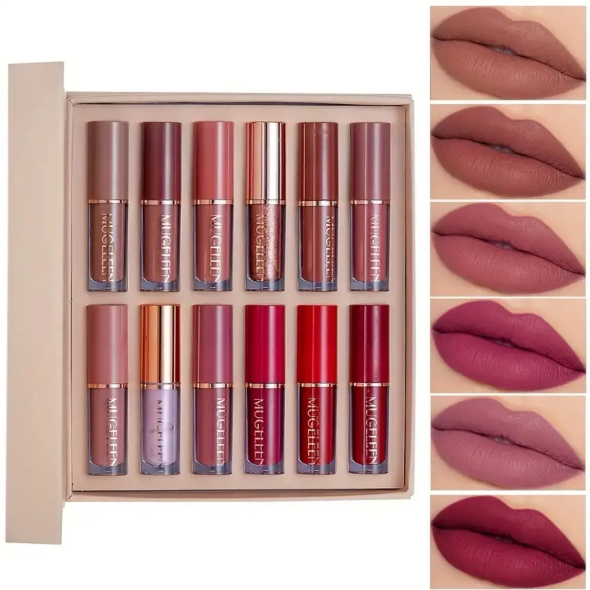 12 Colors Matte Liquid Lipsticks with Gift Box - Long Lasting, Smudge-proof and Waterproof Lip Formula - Cosmetic, Glossy Lipgloss Makeup