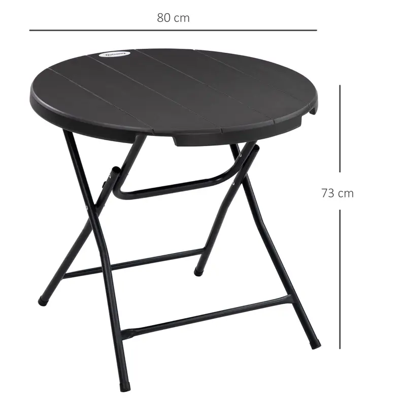 Outsunny Foldable Round Garden Table for 4, Outdoor Dining Table with HDPE Tabletop and Steel Frame, 80 x 80 x 73 cm, Dark Grey 2