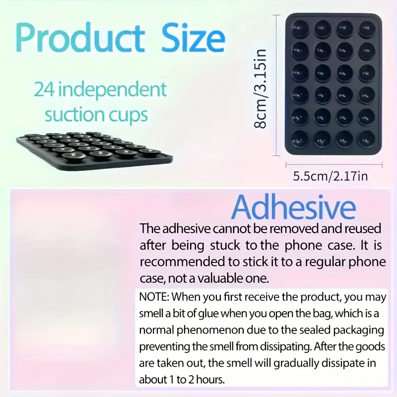 2Pcs 24-Independent-Suction-Cups Silicone Multi-Color Phone Stand with Adhesive Backing for All Smartphones 5