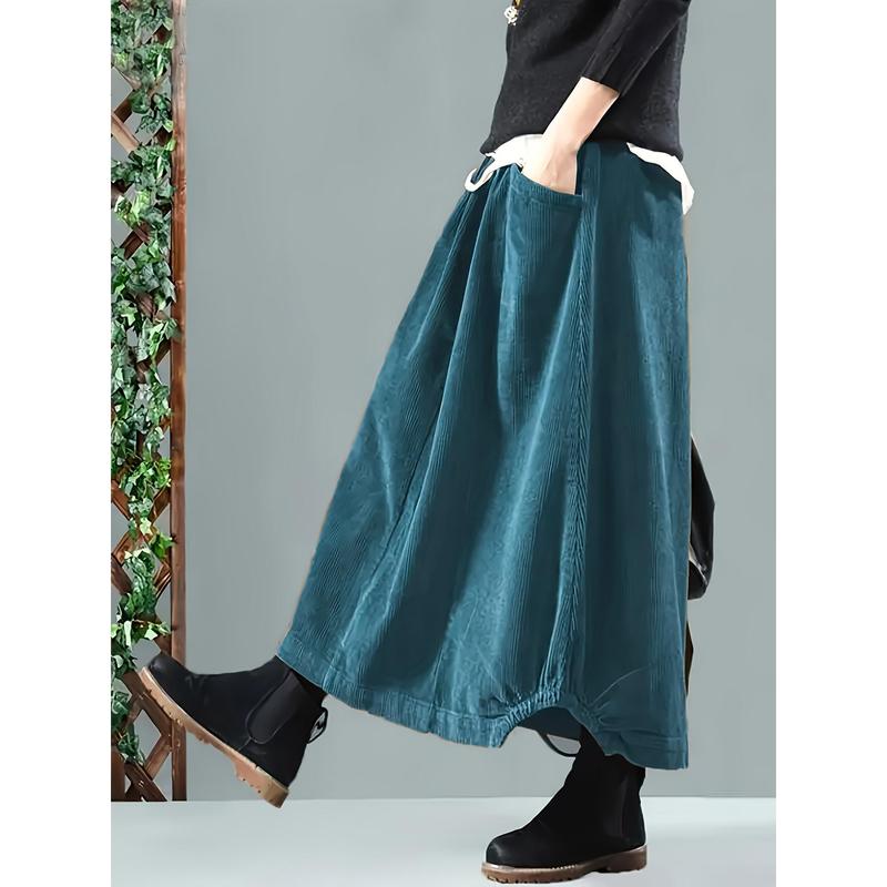 Button Detail Elastic Waist Skirt, Casual Dual Pockets Cocoon Skirt For Spring & Fall, Women's Clothing Womenswear Bottom 0