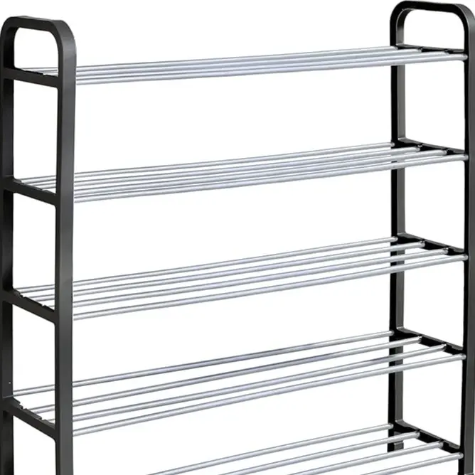 5 Tier Shoe Slots Rack - Space Saving Shoe Storage Organiser with Quick, Tool-Free Assembly - Shoe Slots Holds 15-20 Pairs - Dimensions (L) 75.5cm x (W) 18.5cm x (H) 75.5cm - Black Metal Minimalist Multicolor Slide 2