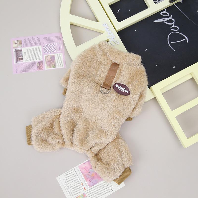 Pet Fleece Clothes, Autumn And Winter New Warm Dog Jumpsuit, Dog Sweater With Leash Ring 2