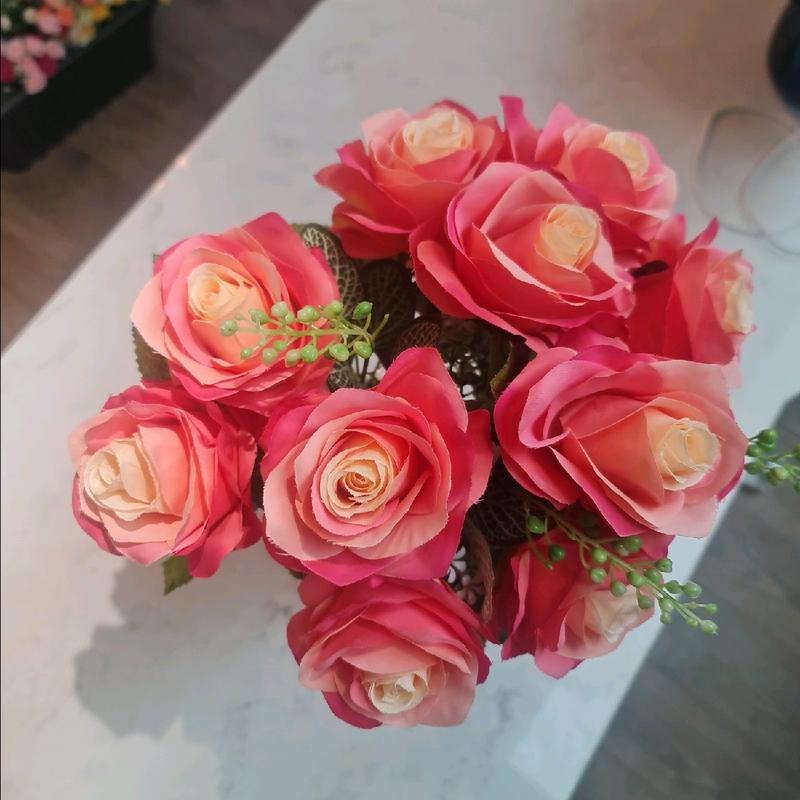 beatiful Artificial Decoration flower 10 rose  Bunch for r white cream purple double tone pink  beautiful Artificial flowers 2