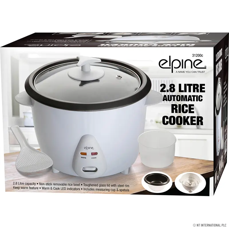Elpine 2.8L Deluxe Electric Rice Cooker, 1000W, Stainless Steel, 16-Cup Capacity, 2 Cooking Settings, Steam Cooking, Model 31200C – Perfect for Family Meals 0
