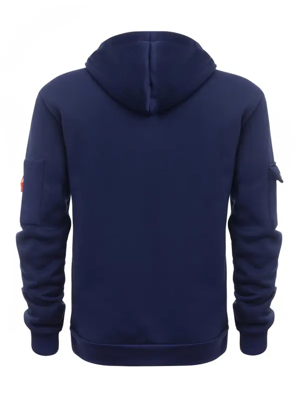 Men's Casual Fashion Hooded Sweatshirt with Multiple Zipper Pockets - 100% Polyester Knitted Fabric, Solid Color, Long Sleeve, Regular Fit 1