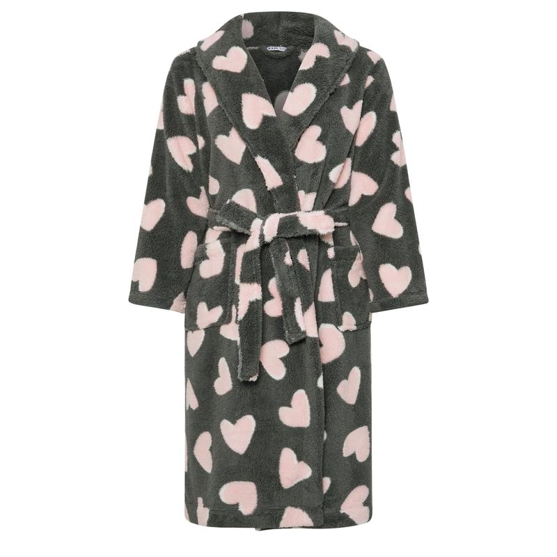 YOURS Curve Grey Love Heart Shawl Collar Dressing Gown 4