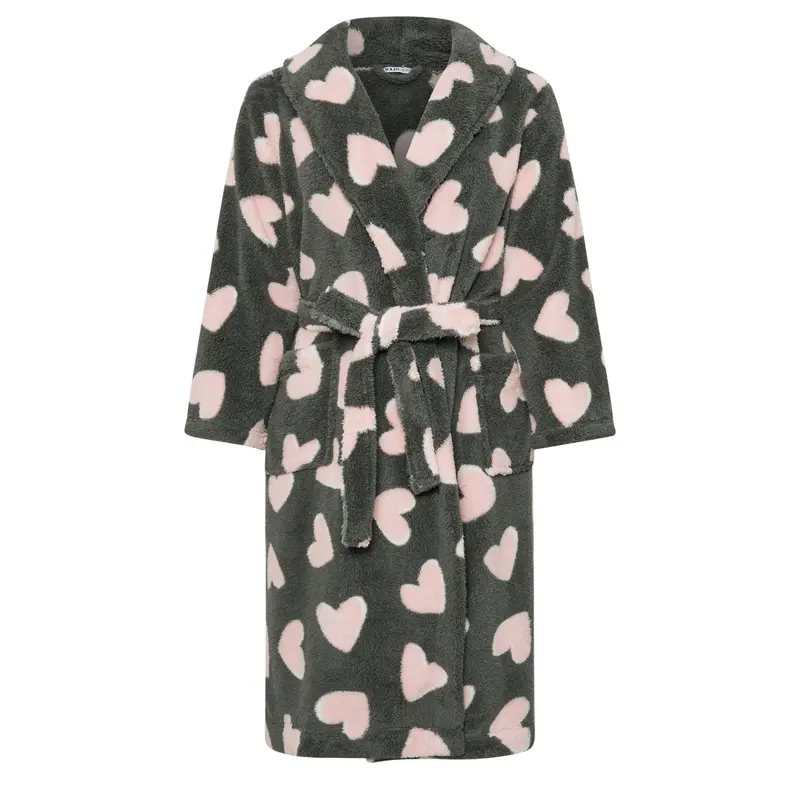YOURS Curve Grey Love Heart Shawl Collar Dressing Gown 4