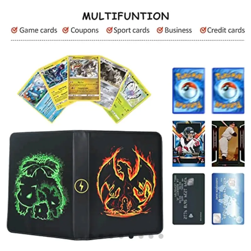 Pokemon Folder Portable Card Album with Zip (Faux Leather)- 50 Pages For 400 Cards Kids Cards Binder Holder Decor Gift Case Insert Photo 1