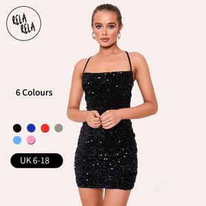 Rela Rela Party Stretchy Sequin Square Neckline Lace Back Mini Dress UK 6-20 (between sizes go size down) Formal Womenswear Women Lady Formal Wear