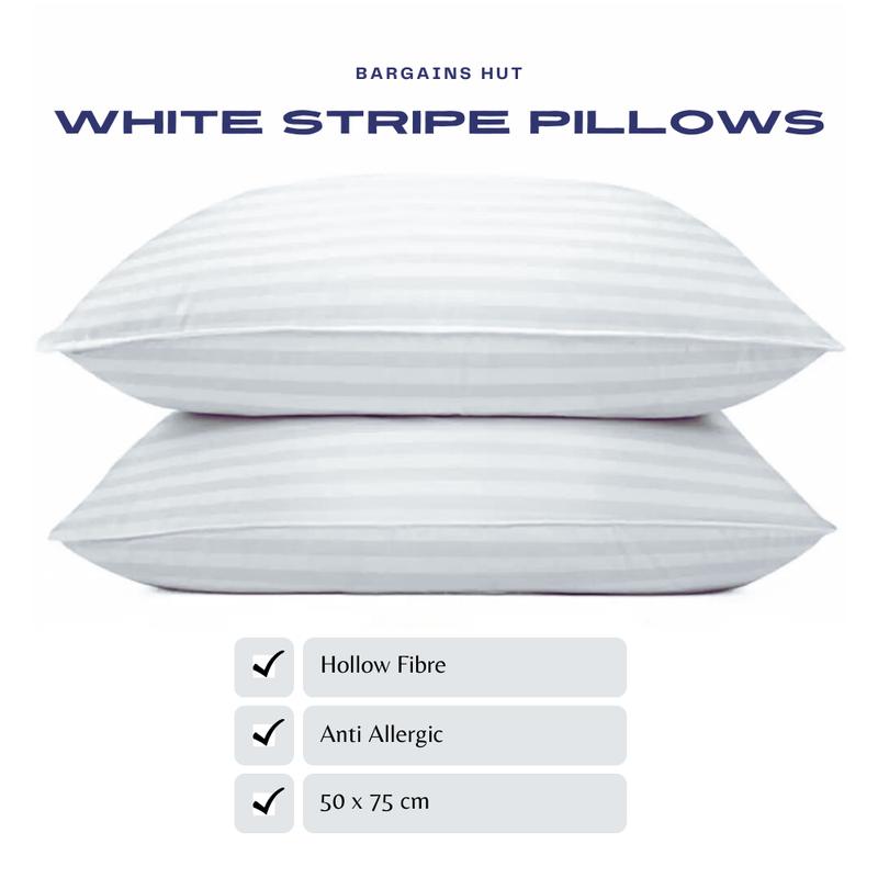 Hotel Quality Bounce Back White Stripe Pillows Anti Allergic Luxury Soft Hollowfibre Filled 0