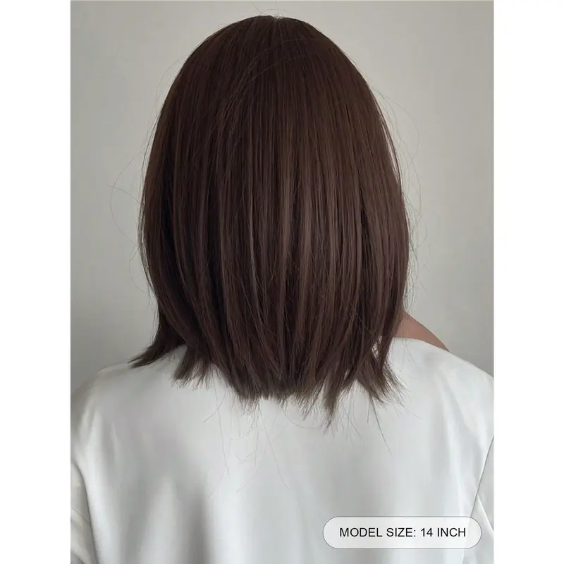 Gorgeous Chocolate Brown Bob Wig With Flattering Bangs Synthetic Fiber Hair Wigs Hair Replacement Wigs For Women Girls Music Festivals,Halloween Christmas Presents 2
