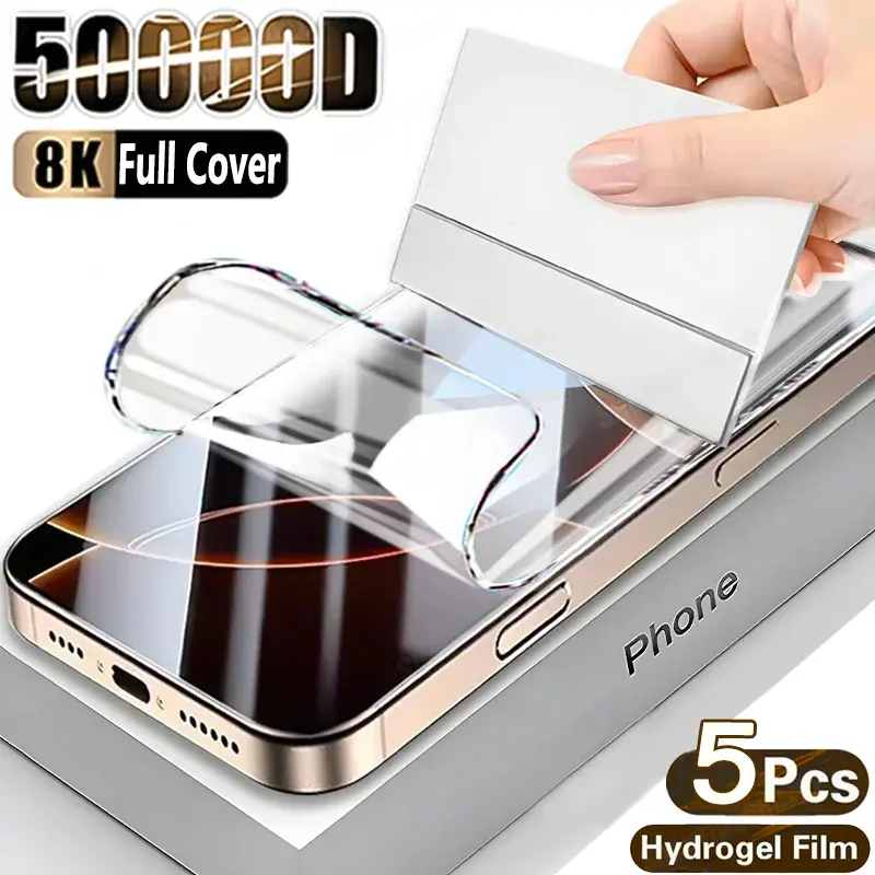 5PCS Full Cover Hydrogel Film For iPhone 16 Pro Max 16E Screen Protector For iPhone 15 11 Pro Max 14 Plus 12 13 Mini Soft Film 0