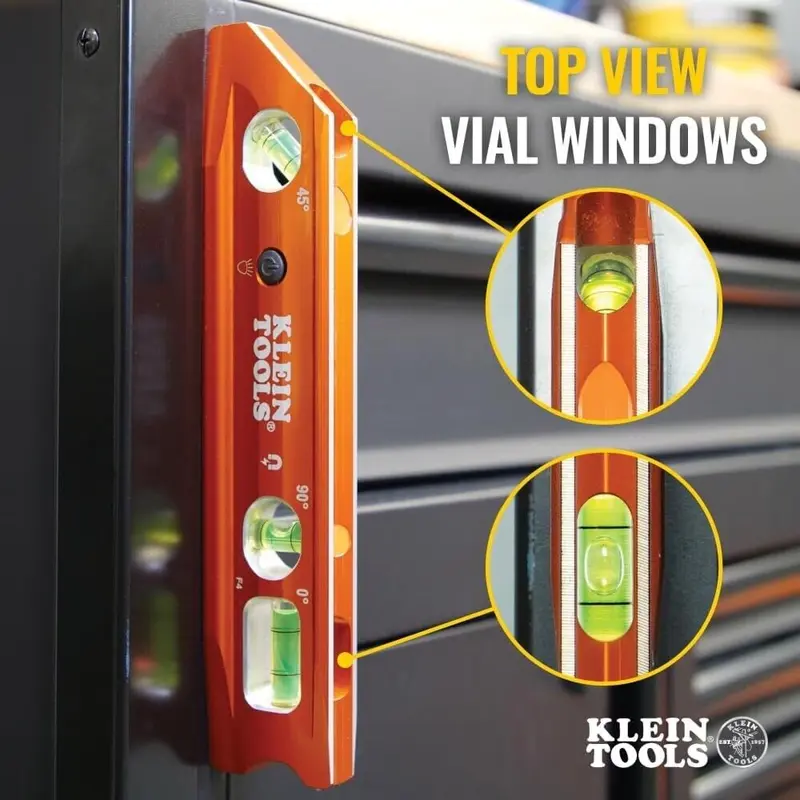 Klein Tools Magnetic Torpedo 9"/230mm Spirit Level With LED Light Vials, 935RBLT 3