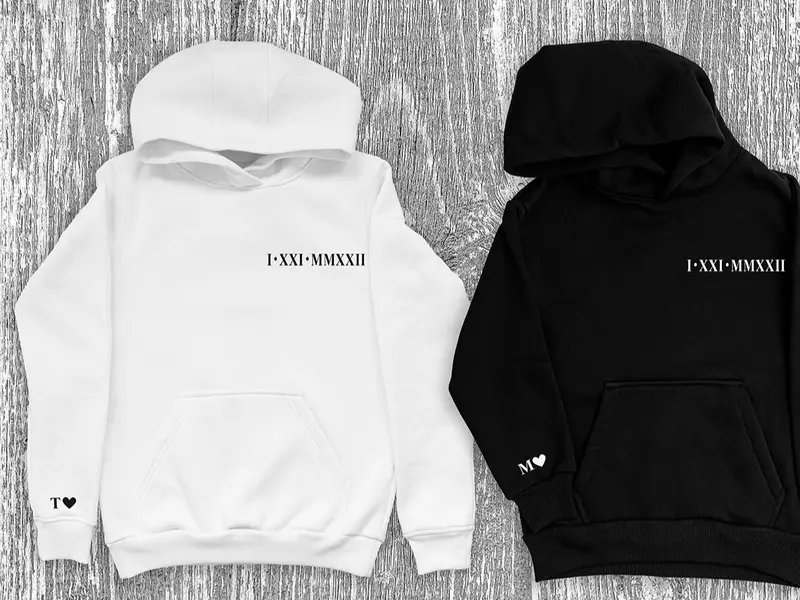 Custom Roman Numeral Hoodie, Couples Matching hoodie with matching Sleeve 0