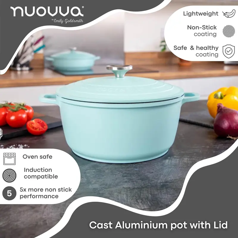 Aluminium Casserole Dishes with Lid Oven Proof – Non Stick Deep Dutch Oven Cookware – Induction Cooking Pot – Oven Safe Stockpot – 4L Capacity, 24cm – by nuovva 2