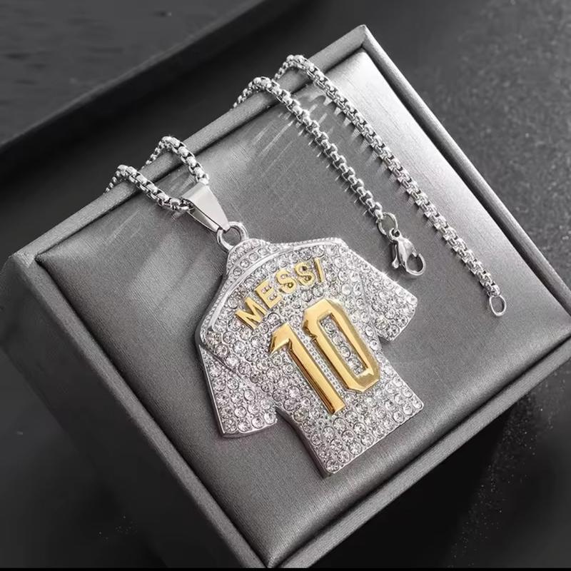 Messi No.10 Sports Jersey Bling Pendant Necklace - for Soccer Fans Gift Boxed 8