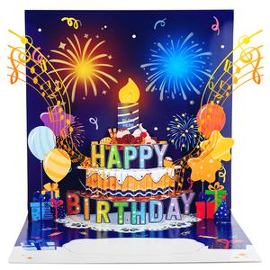 Birthday Cards 3D Pop-Up with Music, Lights & Blow-Out Candle Fireworks | Personalised Greeting Card for Women, Men, Husband, Wife, Sister, Brother, Friends, Kids | Unique Funny Birthday Gift Idea | Musical Light-Up Pop-Up Card for Him & Her In Blue