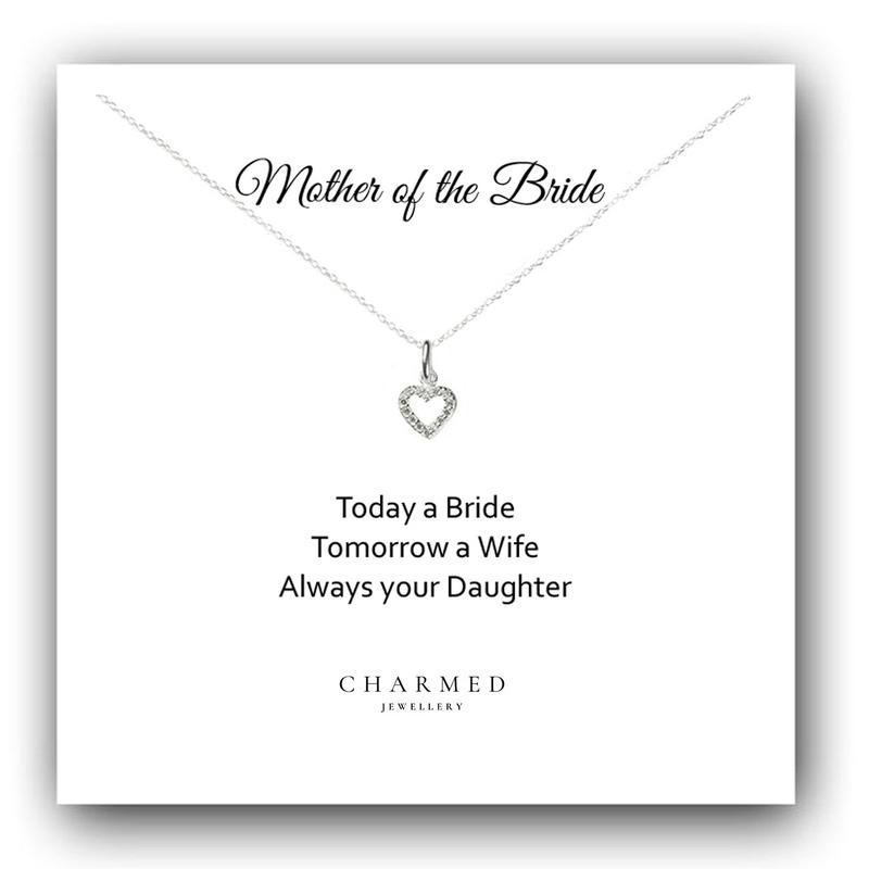 Mother of the Bride Heart Necklace with Cubic Zirconia in Sterling Silver 925, Personalised Jewellery Gift 0