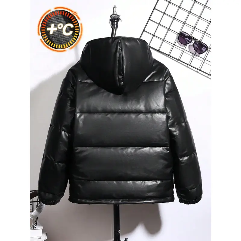 Tween Boy Casual Patch Letter Fleece Lined Hooded Zip Up Thick Winter Warm Parka Coat, Suitable For Commuting, School, Daily Casual, Travel, Sports, Autumn Winter 1