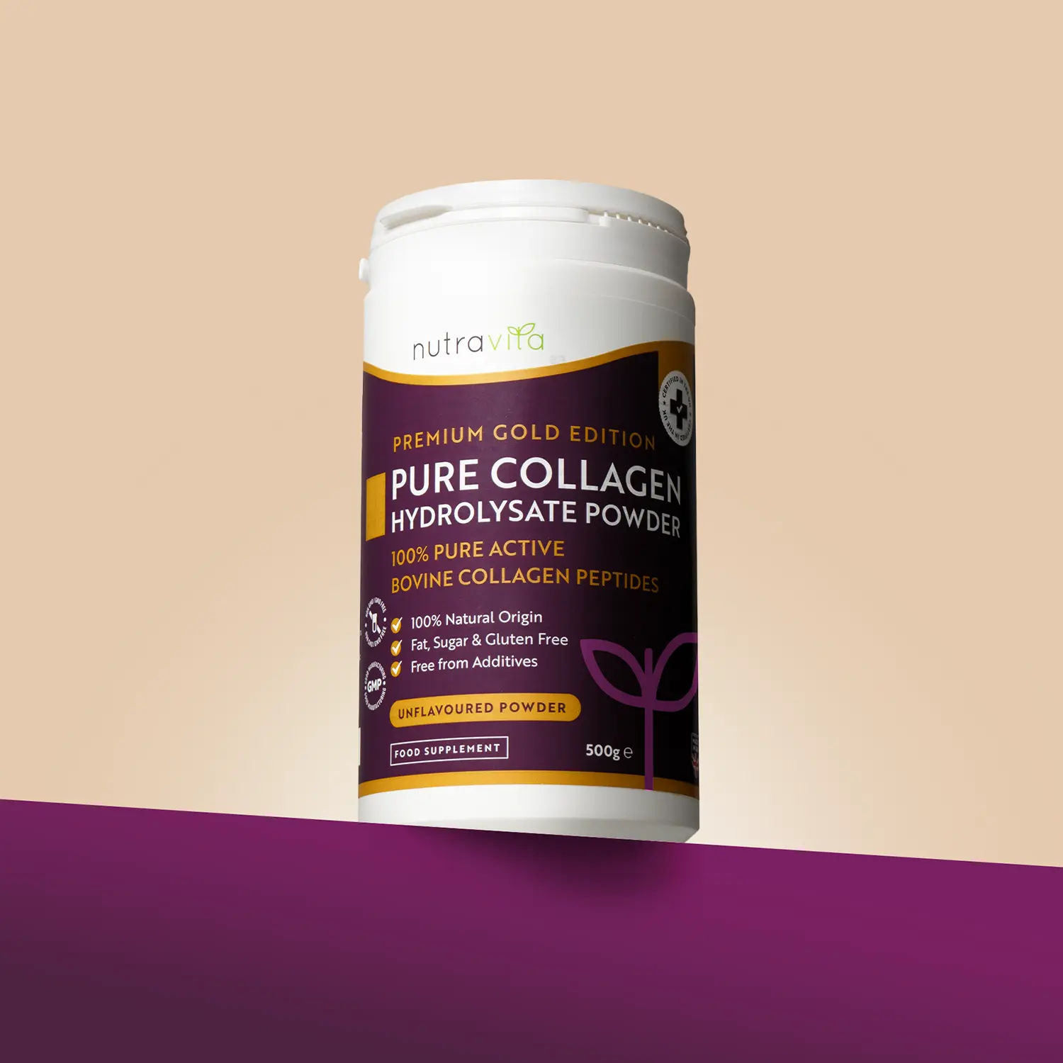 Nutravita Pure Bovine Collagen Hydrolysate Powder 500g - 100% Active Bovine Collagen Peptides - Premium Gold Standard - Beauty Supplement - Optimum Dietary Supplement - Unflavoured - GMO Free - Healthcare