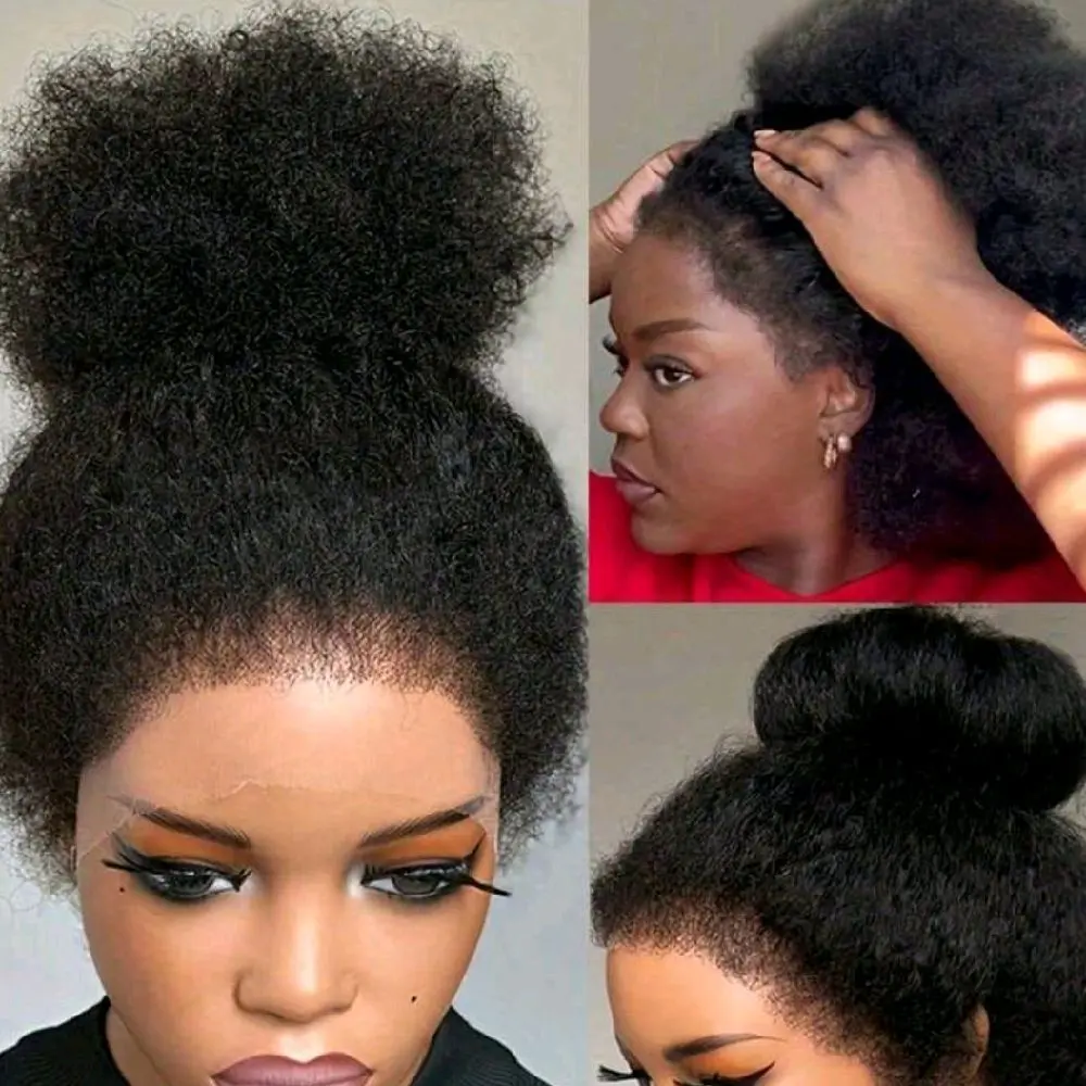 4C Edges Afro Curly Human Hair Wigs Kinky Straight 13x4 Lace Frontal Wig Brazilian Remy Wig