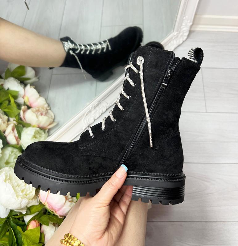 Womens Ladies Diamante Lace Up Ankle Boots Low Block Heel Zipped Winter Boots Shoes Size 1