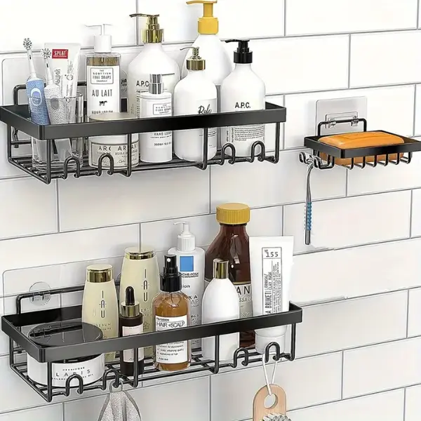 3pcs Shower Shelves Bathroom Storage Shower Rack Organizer with Soap Dish Bathroom Shelves No Drilling Required Adhesive Shower Storage Rack