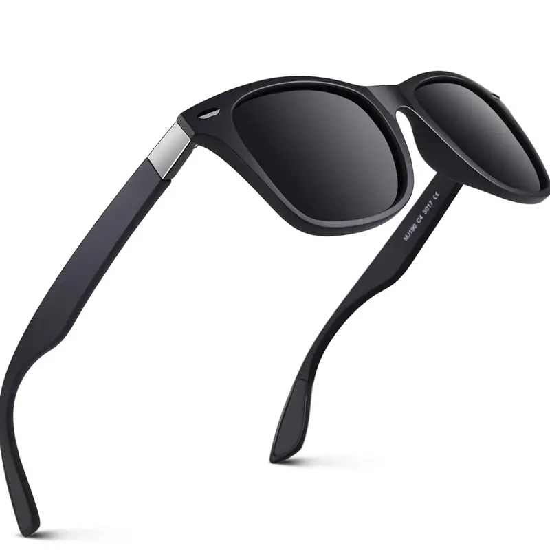 Polarised Sunglasses Mens Womens Lightweight TR90 Frame 100% UV400 Protection Black+Red or Black +Silver 1