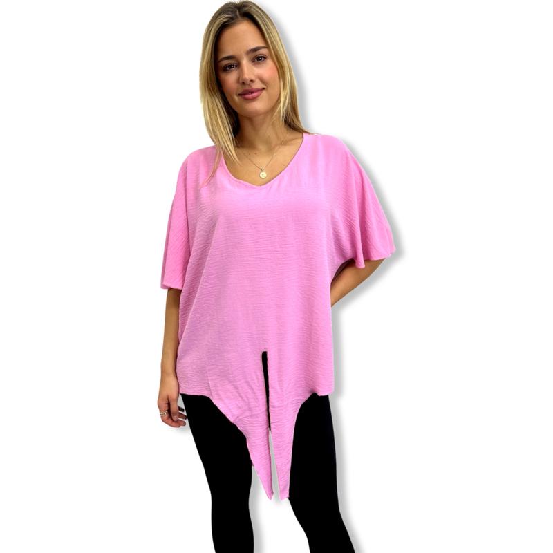 JCUKOUTLET TIE-UP BLOUSES 15 PLAIN COLORS V NECK FLUTTERING BATWING SLEEVES FRONT KNOT PLUS SIZE WOMEN'S FASHION FITS UP TO UK10-20 5
