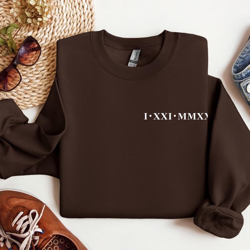 Custom Roman Numeral Hoodie, Couples Matching hoodie with matching Sleeve 3