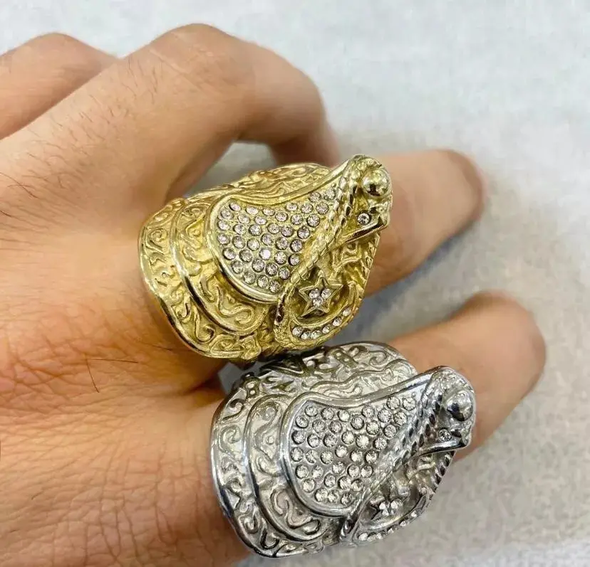 Gold / Silver Plated Saddle Ring with Iced Out Stones - Exquisite Design