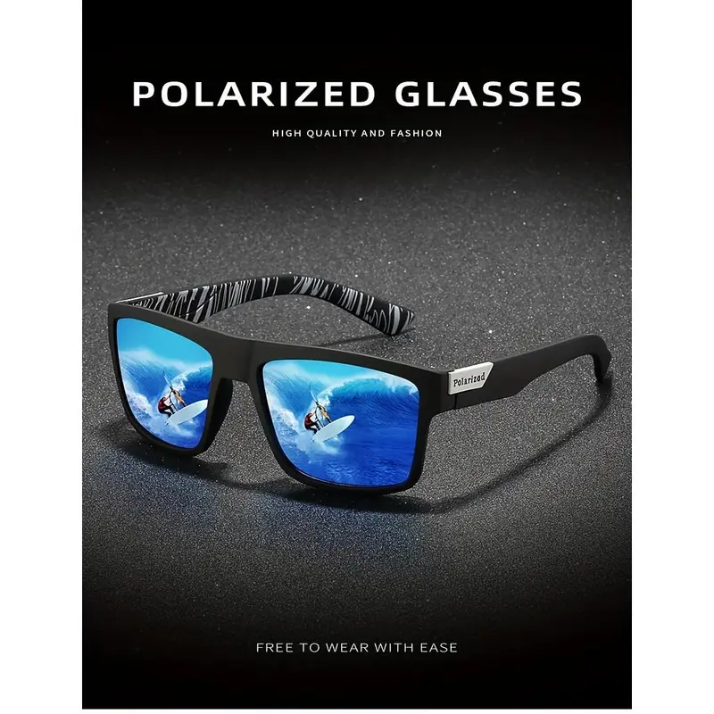 1pc Polarized Sports Glasses for Men, TAC Lens, PC Frame, Classic Square Design, Full Coverage, UV Protection, for Driving, Camping, Cycling, Hiking, Fishing, Climbing, Outdoor Activities 7