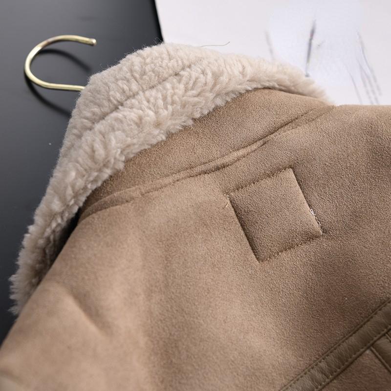 Product Introduction of 2024 Winter Women Thick Warm Suede Lamb Jacket Short Motorcycle Brown Coats Faux Shearling Sheepskin Leather Jackets Outwear 36