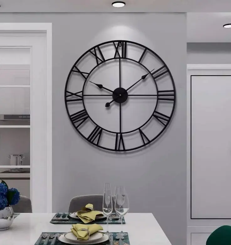 Large 60CM Outdoor Garden Wall Clock - Open Face Metal Design with Giant Roman Numerals - Decor wall  clock  decor