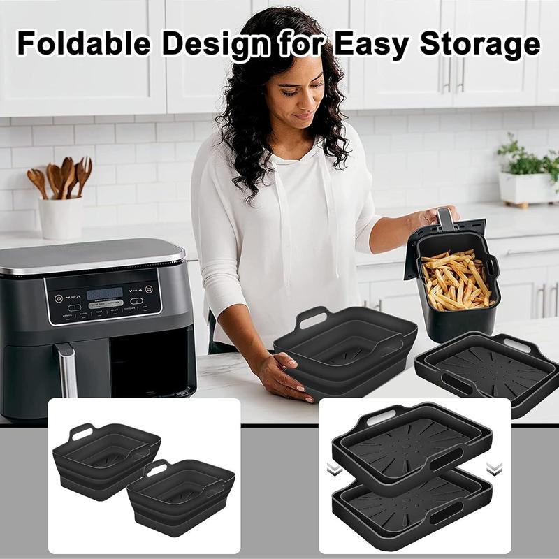 2X Silicone Pot Air Fryer Dual Basket Liner Handle Baking Pan For Ninja / Tower 2