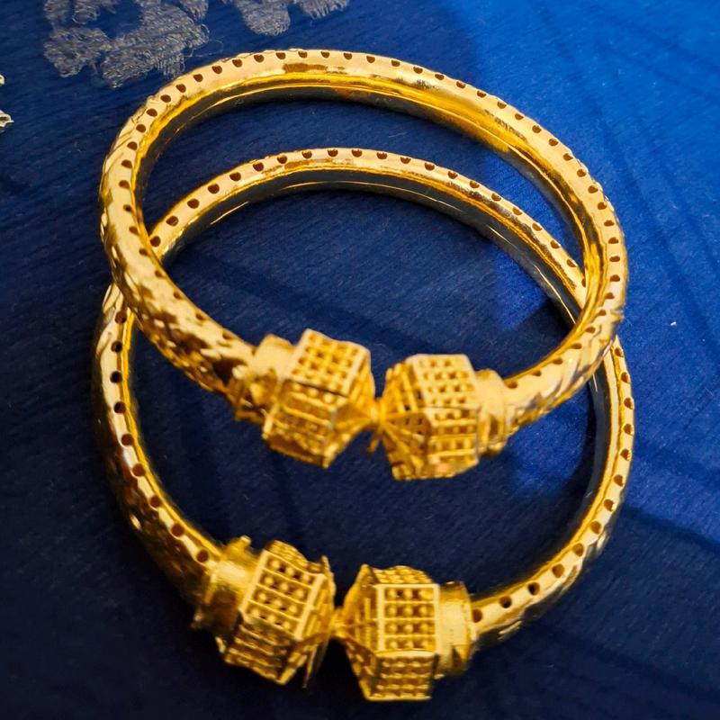 Asian Traditional Gold Plated Bracelet Kangan Pair - Size 2.4/2.6 2