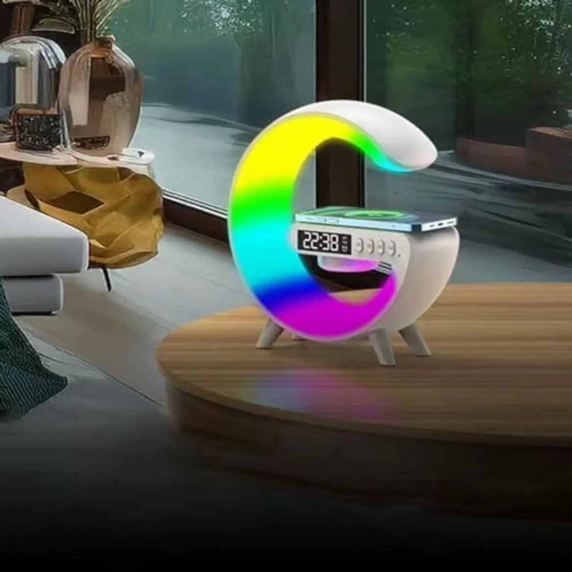 Xmax New Year Christmas Gift Smart Colorful Phone Wireless Charging Creative Speaker with LED Music Sync Night Light up